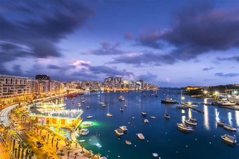 Night Panoramic Cityscape of Sliema Bay in Malta Stock Photo - Image of historic, night: 265754316