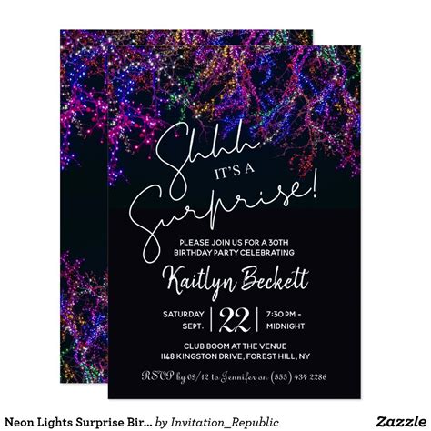 Neon Lights Surprise Birthday Party Invitation | Zazzle | Surprise ...