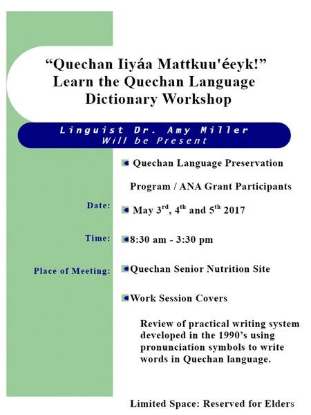 Learn The Quechan Language Dictionary Workshop - Fort Yuma Quechan Indian Tribe