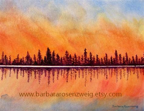 Sunset Original Watercolor Painting, Sunset Pine Tree Wall Art, Beach Décor, Colorful Coastal ...