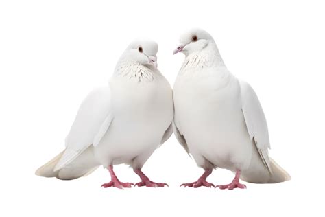 A pair of white doves are making love while sitting isolated on a ...