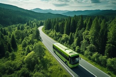 Premium AI Image | Green bus on the road in the mountains View from above