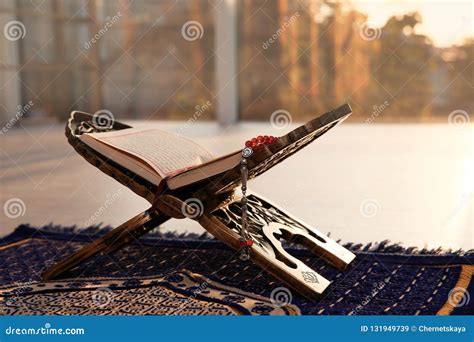 Rehal with Open Quran and Muslim Prayer Beads Stock Image - Image of design, morning: 131949739