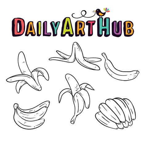 Banana Outline Drawing Clip Art Set – Daily Art Hub // Graphics, Alphabets & SVG