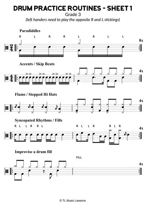 Drum Practice Routines - Sheet 1 - Learn Drums For Free