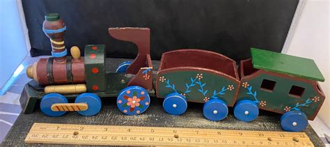 Vintage Hand Painted Wooden Train Set Medium Size Perfect for DIY ...