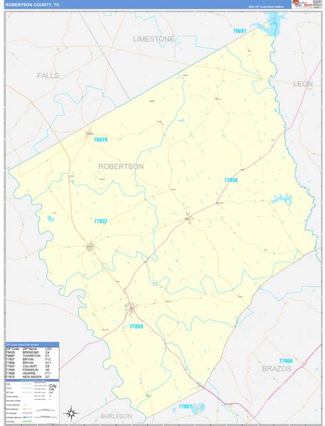 Robertson County, TX Zip Code Wall Map Basic Style by MarketMAPS - MapSales