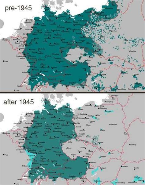 German-speaking areas before 1945 and after 1945 - Imgur | Germany map, Map, German history