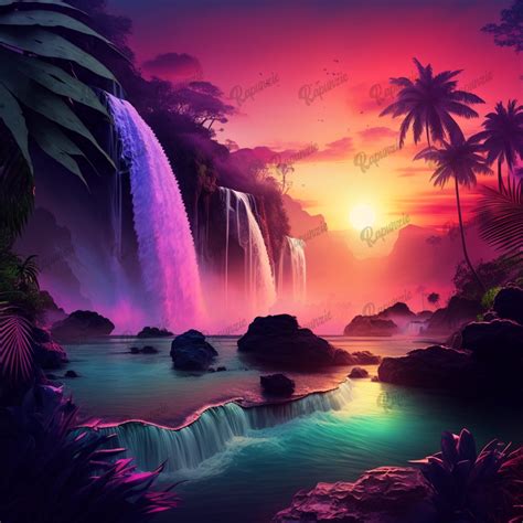 Tropical Sunset Background Png Sublimation Design, Waterfalls Colors ...