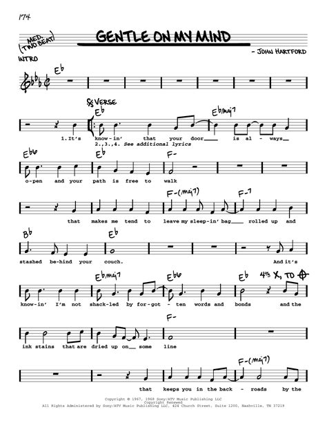 Gentle On My Mind by Glen Campbell Sheet Music for Real Book – Melody ...