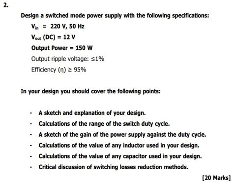 Solved 2. Design a switched mode power supply with the | Chegg.com