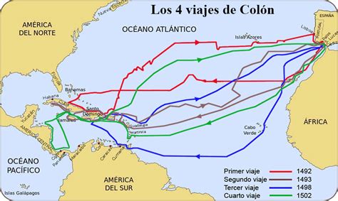 Mapa de los viajes de Cristóbal Colón a América - Mapa de América