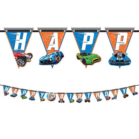 a happy birthday banner with cars on it