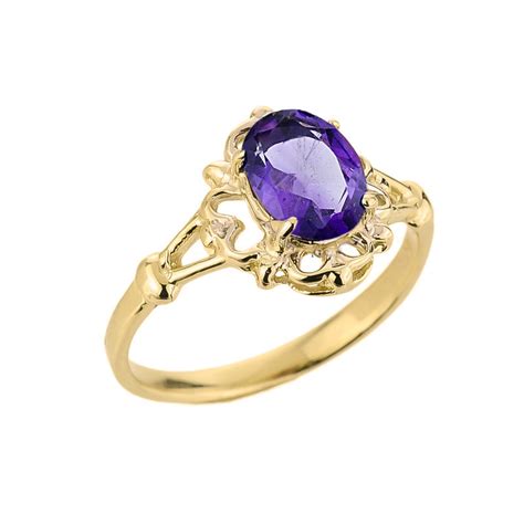 Ladies 14K Gold February Birthstone Oval Shape 1.82ct Amethyst Gemstone Ring | eBay