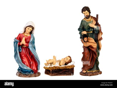 Scene of the nativity: Mary, Joseph and the Baby Jesus isolated on a ...