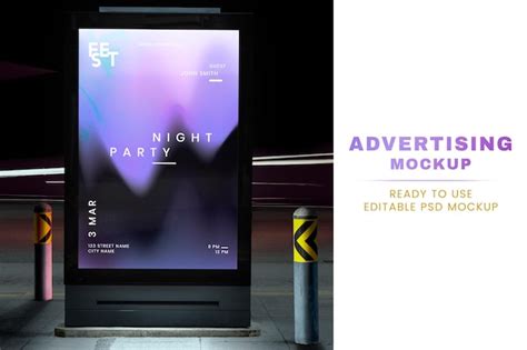 Premium PSD | Digital ad sign mockup psd screen at the bus stop