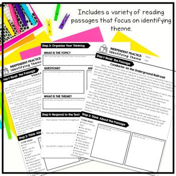 Finding Theme Passages, Worksheets, Graphic Organizers and Activities ...