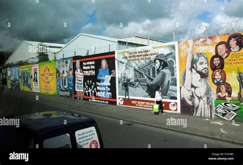 BELFAST. Murals on Falls Road depicting the years of conflict Stock ...