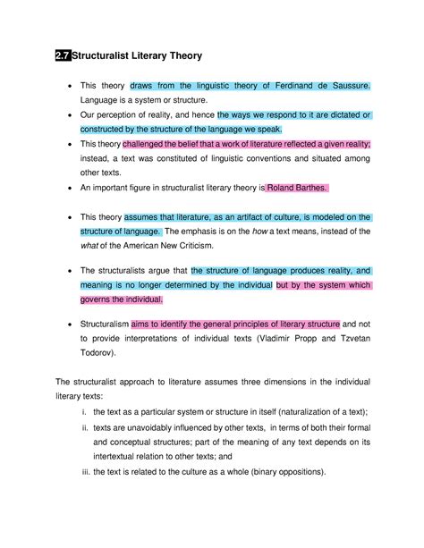 Structuralist Literary Theory - Language is a system or structure. Our perception of reality ...