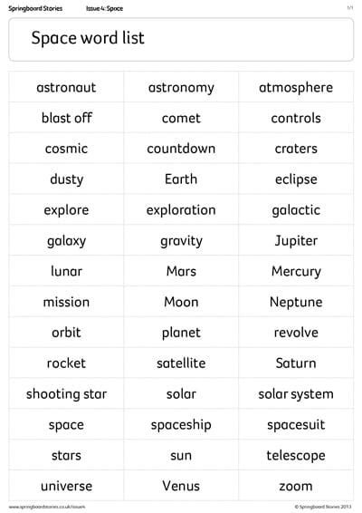 Springboard Stories - Space word list