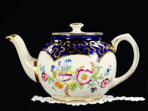 Sadler Floral Cobalt Blue Teapot, Rare Older Tea Pot Made in England J ...