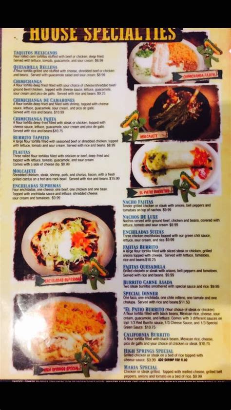 Menu at El Patio restaurant, Alachua