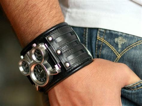 Mens Leather Cuff Steampunk Watch - Awesome Stuff 365