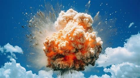 Premium AI Image | A picture of a fireball explosion with a blue sky