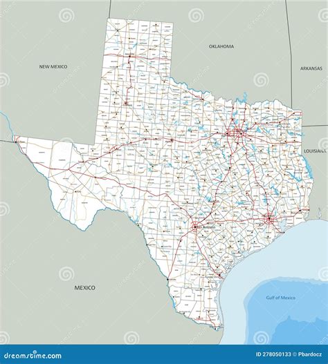 Detailed Texas Road Map with Labeling. Stock Vector - Illustration of ...