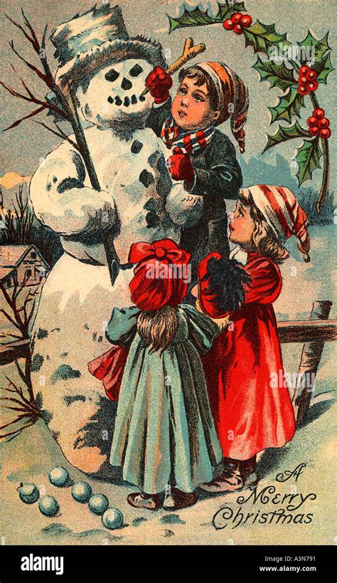 Vintage Christmas card illustration Stock Photo - Alamy