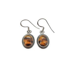 Tiger Eye Silver Hook Earrings - Amberman. Baltic amber .925 silver.