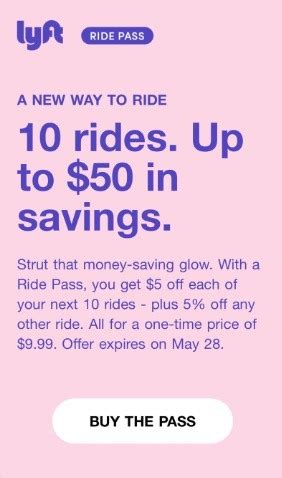 Lyft Ride Pass Promotion: Get $5 Off Each Ride Up To 10 Rides for $9.99 (YMMV)