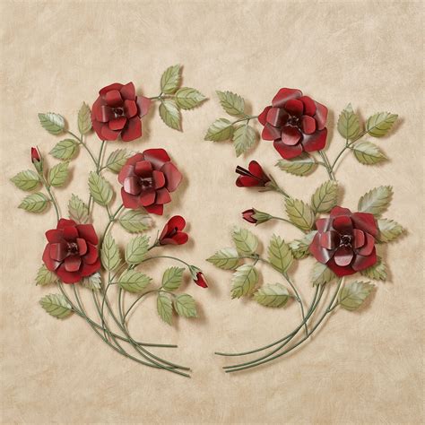 Les Fleurs Red Rose Spray Metal Wall Art Set