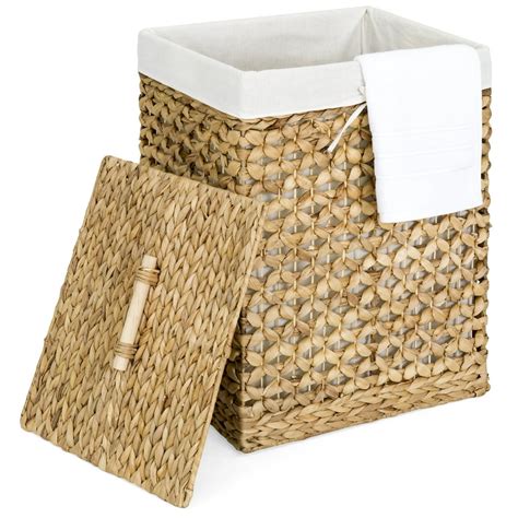 Best Choice Products Decorative Woven Water Hyacinth Wicker Laundry Clothes Hamper Basket w ...