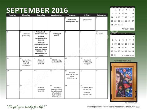 2016 - 2017 School Calendar | Onondaga Central School District – Nedrow, NY