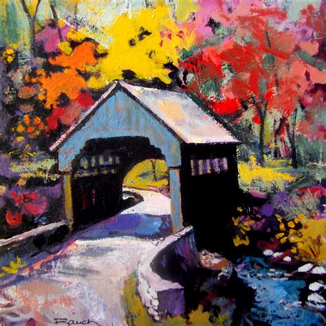 Alan Rauch Paintings: COVERED BRIDGE IN FALL, Oil by Alan Rauch