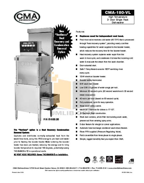 Download free pdf for Cma CMA-180 Dishwasher manual