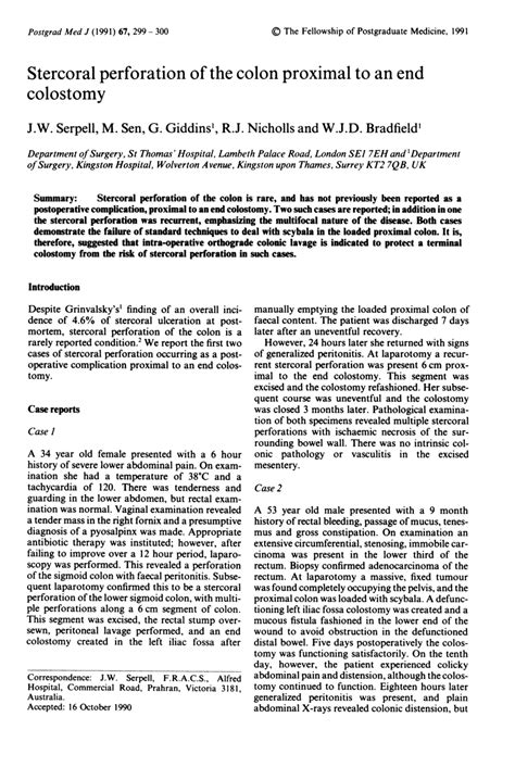 (PDF) Stercoral perforation of the colon proximal to an end colostomy