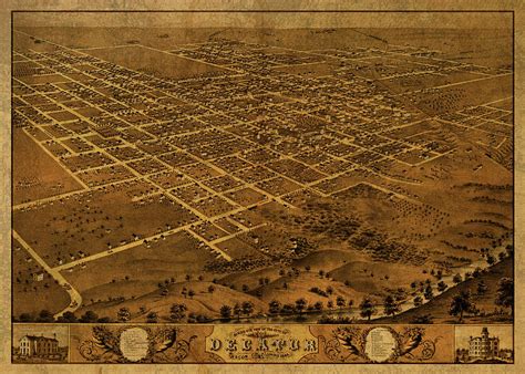 Decatur Illinois Vintage City Street Map 1869 Mixed Media by Design Turnpike - Pixels