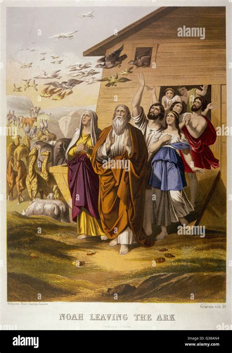 When the waters have receded, Noah and his family leave the Ark Stock Photo - Alamy