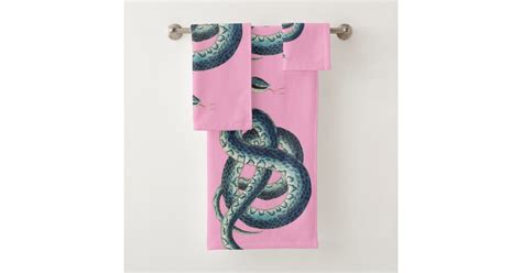 Vintage Blue Snake from Colorado Rivers on Pink Bath Towel Set | Zazzle