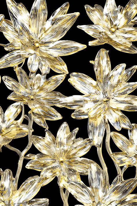 3D Metallic Gold Flowers on Crystal Glass · Creative Fabrica