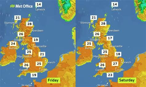 UK weekend weather forecast: Chart shows 28C Britain BAKE before polar ...