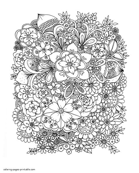 Flower Garden Coloring Pages Printable For Adults || COLORING-PAGES-PRINTABLE.COM