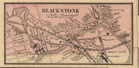 Blackstone Village, Massachusetts 1857 Old Town Map Custom Print - Worcester Co. - OLD MAPS