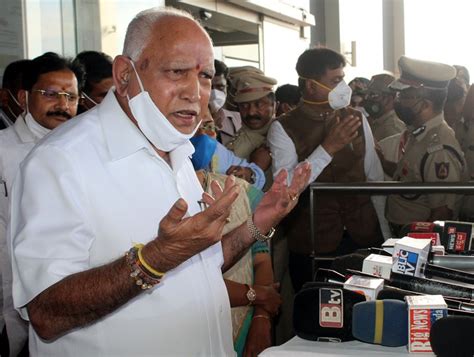 Karnataka CM B S Yeddyurappa speaks to media persons at Sambra Airport in Belagavi | Indiablooms ...