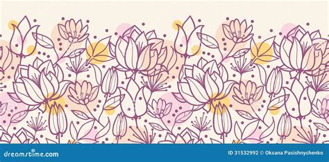 Purple Line Art Flowers Horizontal Seamless Stock Photography - Image: 31532992