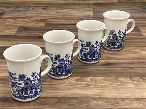Vintage Blue Willow Mugs, Johnson Bros Earthenware Blue and white ...
