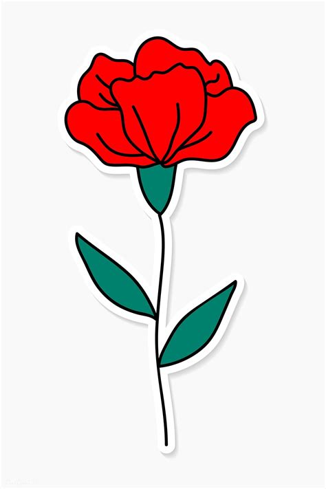 Download premium vector of Red carnation flower sticker vector 2034520 | Flower doodles, Red ...