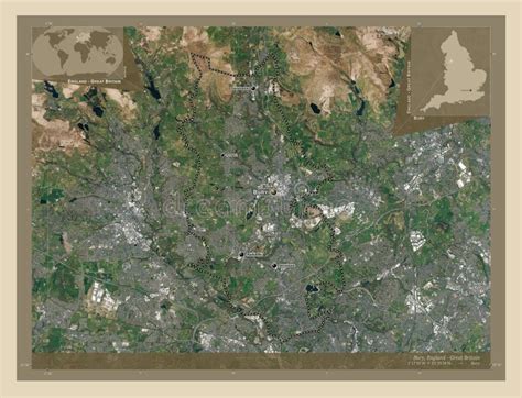 Bury, England - Great Britain. High-res Satellite. Labelled Poin Stock ...